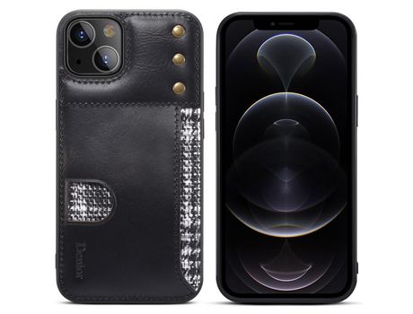 Funda de couro genuino con suporte por tarjeta negro por iPhone 13 6.1