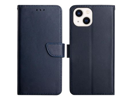 Funda de couro genuino textura napa anti-impresión digital azul por iPhone 13 6.1