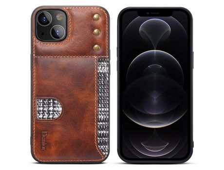 Funda de couro genuino con suporte por tarjeta marrón por iPhone 13 6.1