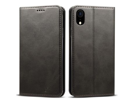 Funda PU Anti-lágrimas absorción magnética con soporte negro por iPhone XR 6.1