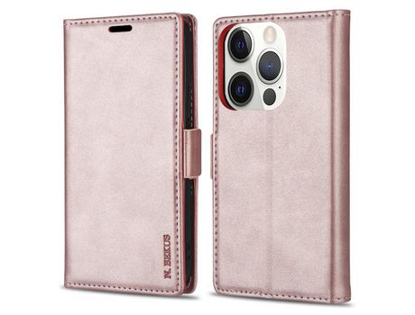 Funda PU + TPU N.BEKUS toque na pele trava-quedas con suporte en ouro rosa por iPhone 13 Pro Max 6.7