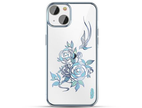 Funda TPU KINGXBAR Anti-lágrimas decorazón de strass galvanoplastia Flor-azul por iPhone 13 6.1