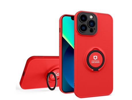 Funda TPU con suporte por anillos y proteccion da lente da câmara rojo/negro por iPhone 13 Pro 6.1
