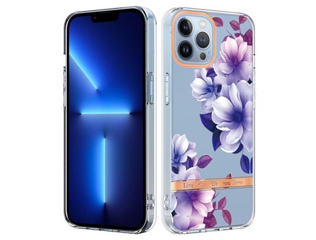Funda TPU patrón de flores y letras galvanoplastia begonia roxa por iPhone 13 Pro Max 6.7