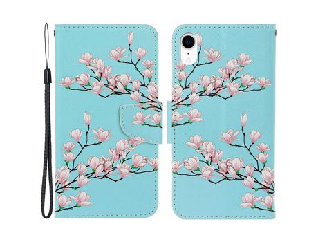 Funda PU con suporte magnético forte Flor rosa por iPhone XR 6.1