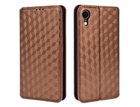 Funda PU patrón de losango 3D auto-absorvido marrón por iPhone XR 6.1