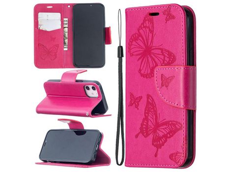 Carcasa PU polilla imprint con apoyo rosa por Apple iPhone 12 5.4