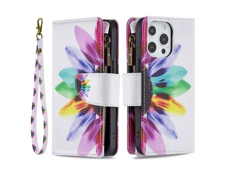 Funda PU + TPU zíper con suporte de girassol por iPhone 13/13 Pro 6.1