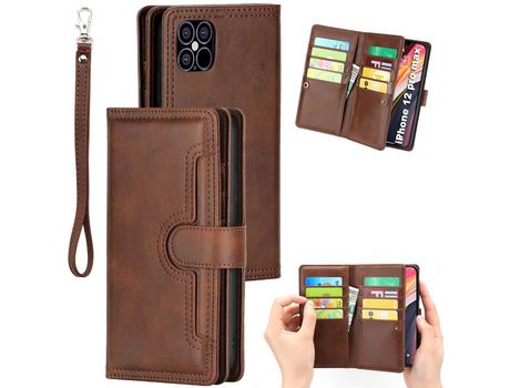 Carcasa PU con varios titulares de tarjeta café por Apple iPhone 12 Pro Max 6.5