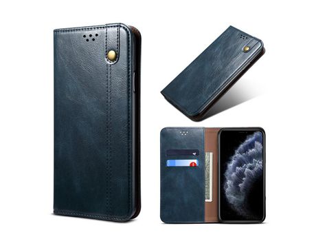 Carcasa PU textura de caballo louco ceroso auto-absorbido azul por Apple iPhone 11