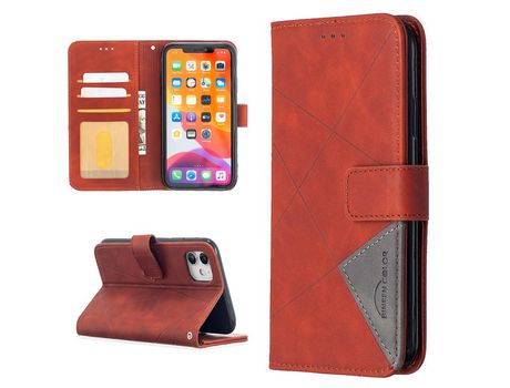 Carcasa PU textura geométrica con apoyo naranja por Apple iPhone 11 6.1