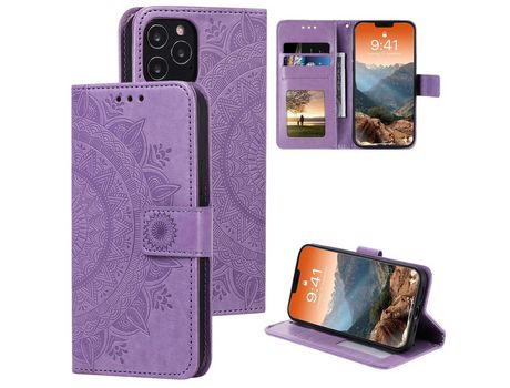 Carcasa PU flor imprint roxo por Apple iPhone 12 Max/Pro 6.1