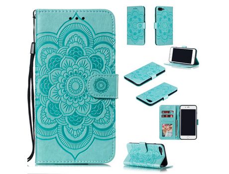 Carcasa PU flor malanda flip con suporte y bandolera cian por Apple iPhone 8 Plus/7 Plus 4.7 pouces