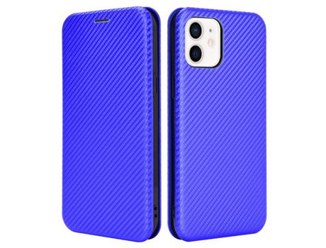Funda TPU + PU adsorción magnética de fibra de carbono con anel azul por iPhone 13 mini 5.4