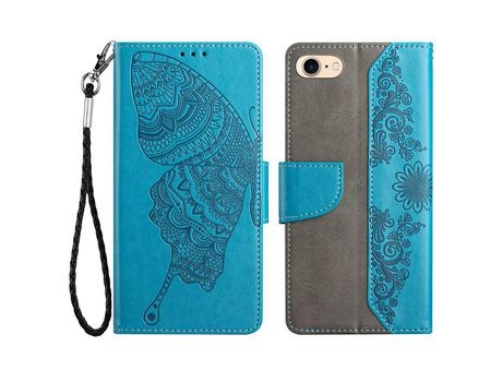 Funda PU patrón Anti-lágrimas mariposa y flor azul por iPhone 7/8/SE (2020)/(2022)