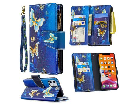 Carcasa PU estante de impresión patrón polilla ciana por Apple iPhone 11 6.1