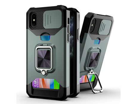 Funda TPU con suporte de anel y porta-tarjetas verde enegrecido por iPhone XS 5.8