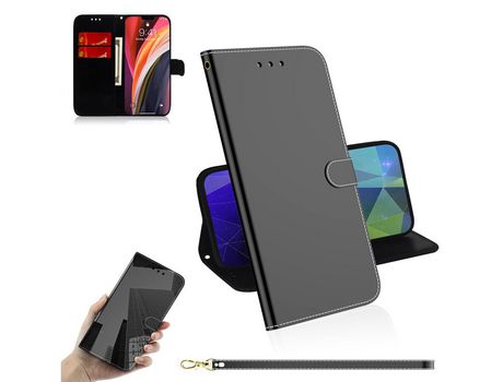 Carcasa PU espejo-como superfície con slots de tarjeta negro por Apple iPhone 12 Pro Max 6.7