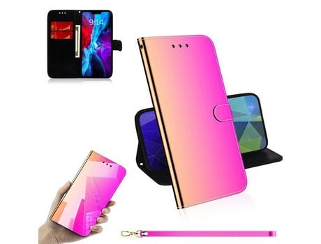 Carcasa PU mirror-like piel con bandolera rosa por Apple iPhone 12 Max/12 Pro 6.1