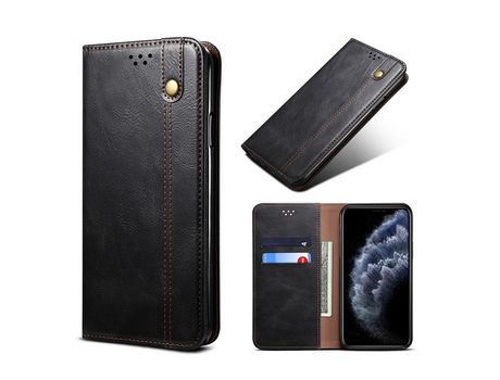 Carcasa PU telefone magnético de textura de caballo louco ceroso con apoyo negro por Apple iPhone X/XS