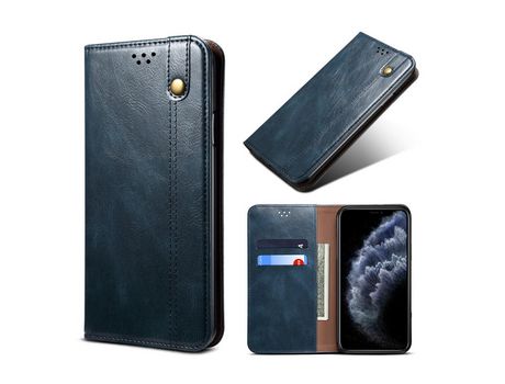 Carcasa PU telefone magnético de textura de caballo louco ceroso con apoyo azul por Apple iPhone X/XS