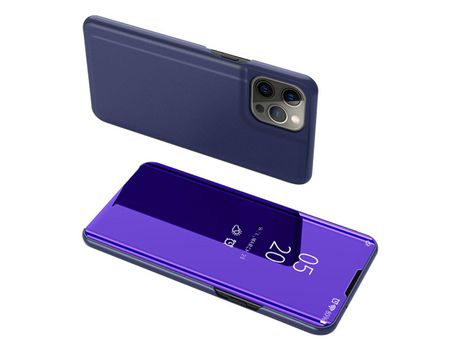 Funda PU galvanizado superfície espelhada con suporte y janela de visualización azul escuro por iPhone 13 Pro Max 6.7