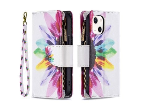 Funda PU + TPU bolso con zíper con suporte de girassol por iPhone 13 mini 5.4