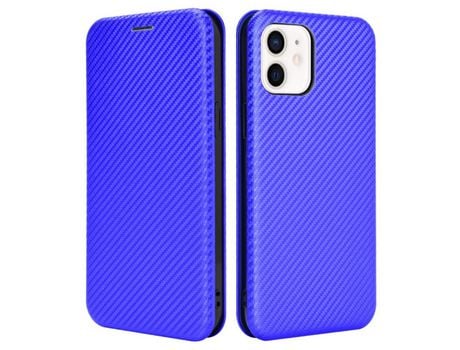 Funda TPU + PU fibra de carbono anti-impresión digital azul magnético por iPhone 13 6.1