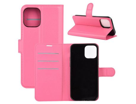 Carcasa PU textura lichia con apoyo rosa por Apple iPhone 12 Pro Max 6.7