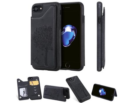 Carcasa TPU + PU árbol de gato con slot por tarjeta negro por Apple iPhone 8/7 4.7 pouces