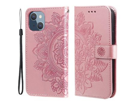 Funda PU + TPU patrón de flores Anti-lágrimas con base en ouro rosa por iPhone 13 mini 5.4