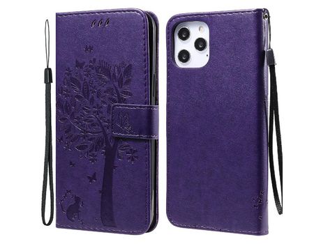Funda PU + TPU a prueba de choques design de gato y árbol con suporte púrpura por iPhone 12 Pro Max 6.7