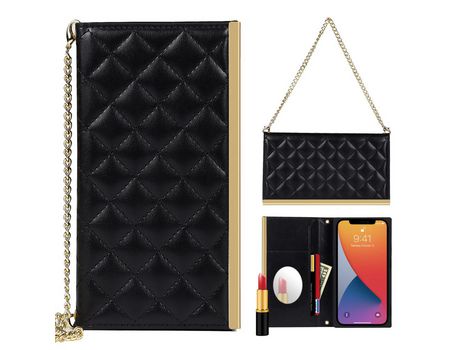 Funda PU + TPU con suporte y espelho de maquilhagem negro por iPhone 12/12 Pro 6.1