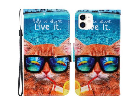 Funda PU con suporte magnético Gato de óculos por iPhone 11 6.1