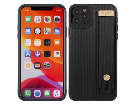Funda TPU + microfibra con suporte de pulso negro por iPhone 11 Pro Max 6.5