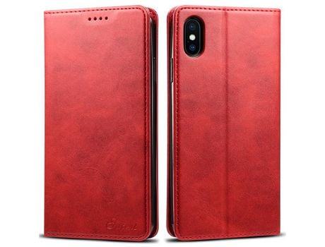 Funda PU absorción magnética con soporte rojo por iPhone XS Max 6.5