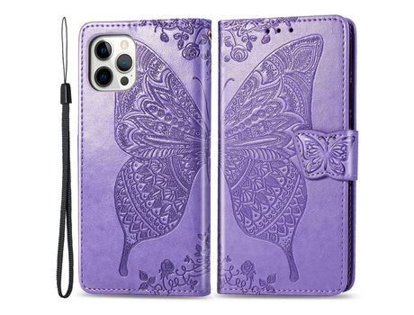 Funda PU patrón de mariposa y flor Cerrar magnético con soporte púrpura claro por iPhone 12 Pro Max 6.7