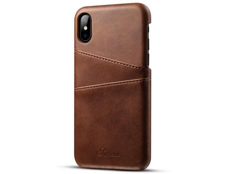 Funda TPU + PU a prueba de choques con slots de tarjeta marrón por iPhone X/XS 5.8