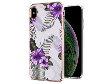 Funda TPU patrón mármol galvanoplastia flores roxas por iPhone X/XS 5.8