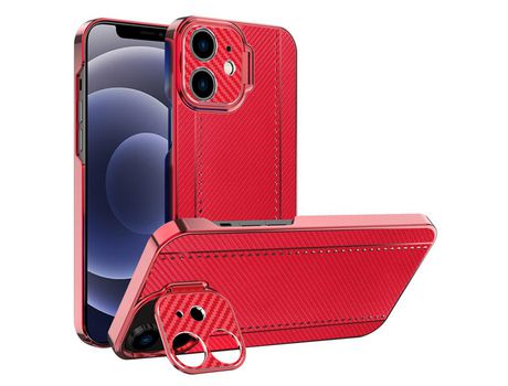 Funda TPU + PU textura de kevlar y fibra de carbono Anti-lágrimas galvanoplastia con muleta rojo por iPhone 12 mini 5.4