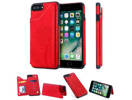 Carcasa TPU + PU árbol de gato con porta-tarjeta rojo por Apple iPhone 7 Plus/8 Plus 5.5 pouces