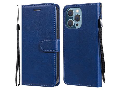 Funda PU + TPU cor sólida con suporte y bandolera azul por iPhone 13 Pro 6.1