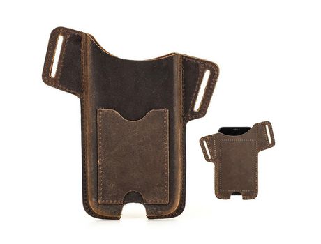 Funda de couro genuino con porta tarjeta marrón por iPhone 13 Pro Max