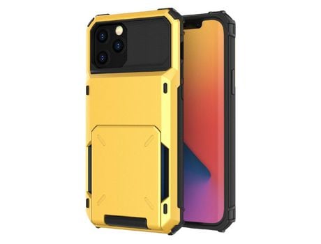 Funda TPU con aba híbrido anti-queda con porta-tarjetas amarillo por iPhone 13 Pro 6.1