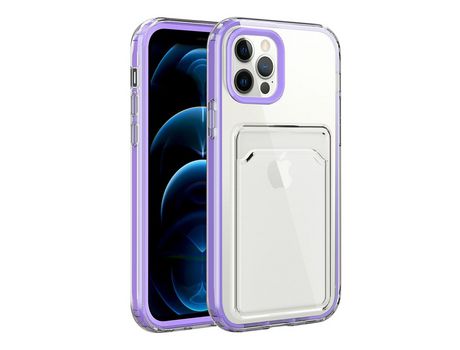 Funda TPU à prova de queda a prueba de choques transparente con porta-tarjetas púrpura por iPhone 13 6.1