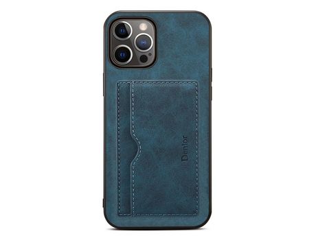 Funda TPU + PU con suporte y porta-tarjetas azul por iPhone 13 Pro Max 6.7