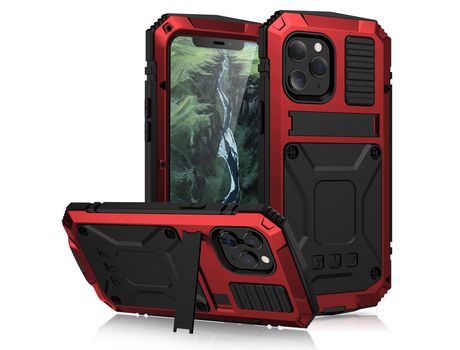 Carcasa y silicona + metal a prueba de choques à prova de poeira à prova d'Agua con muleta rojo por Apple iPhone 12 Pro/12
