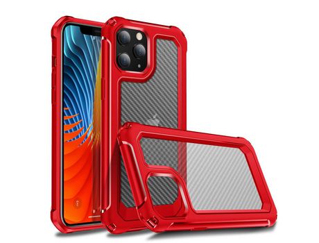 Carcasa TPU híbrido de textura de fibra de carbono rojo por Apple iPhone 12 5.4