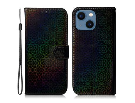 Funda PU + TPU cor patrón de flores con fundo negro por iPhone 13 6.1