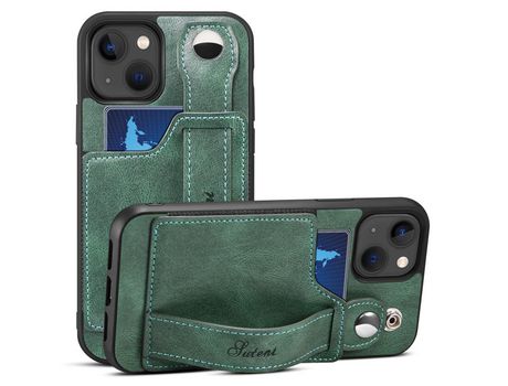Funda TPU + PU con muleta por pulseira y porta-tarjeta verde por iPhone 13 mini 5.4